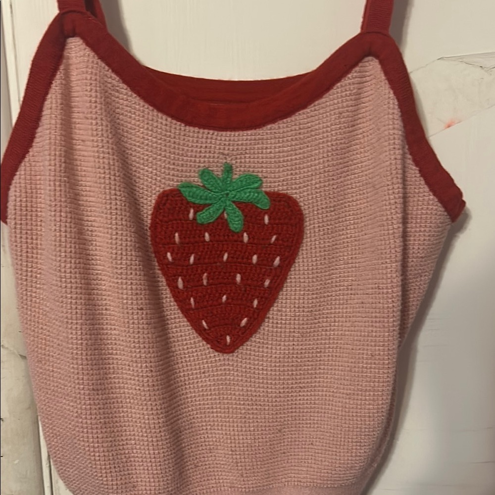 Pink and Red Strawberry Knit Tank Top